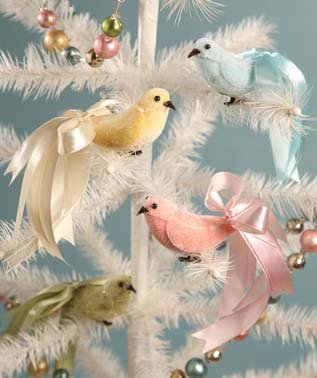 Bethany Lowe Pastel Ribbon Bird Clip Ornament