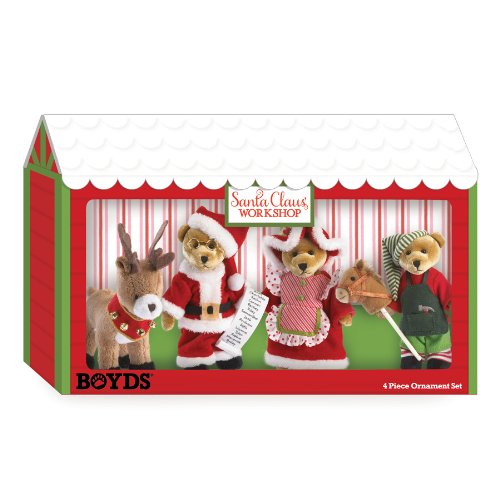 Boyds Plush Miniature Santas Workshop Ornament Set