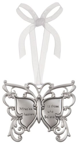 Miracles Happen To Those Who Believe Butterfly Silver & Crystal Filigree Ornament