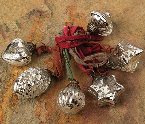 Luna Bazaar Set of 6 Mini Silver Mercury Glass Christmas Ornament (assorted designs)
