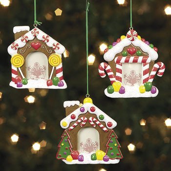 3 Resin Gingerbread House Photo Frame Ornaments