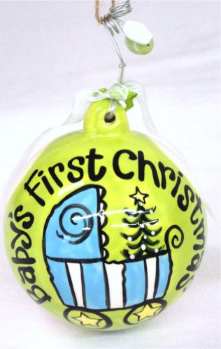 Glory Haus Baby’s First Carriage Ball Ornament, 4 by 4-Inch, Blue