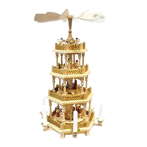 Alexander Taron Richard Glaesser Pyramid – 4 Tiers – Nativity Scene. Wise Men, Shepherds and Angels – 21″H x 12.5″W x 12.5″D