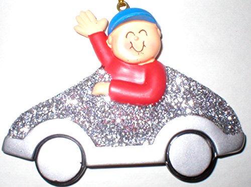 Male Boy My First Car or 1st License Christmas Tree Ornament Gift Silver