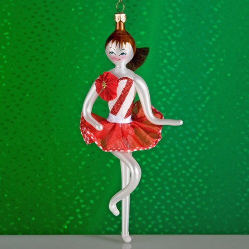 De Carlini Cheerleader Italian Mouthblown Glass Christmas Ornament