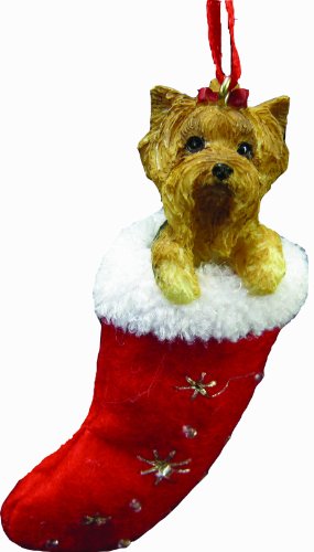 Yorkie Christmas Stocking Ornament with “Santa’s Little Pals” Hand Painted and Stitched Detail