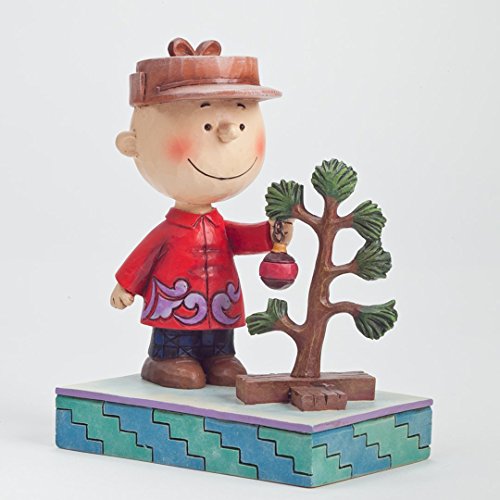 Jim Shore Peanuts Charlie Brown Putting Ornament on Christmas Tree Figurine