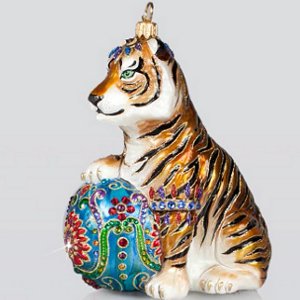 Jay Strongwater Tiger Glass Ornament