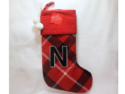 St Nicholas Square Monogram Plaid Christmas Stocking Letter N