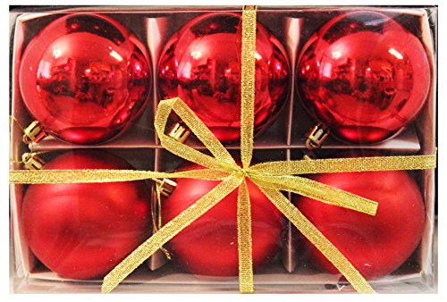 6pk 80mm Shatterproof All Red Christmas Ball Ornaments Decorations