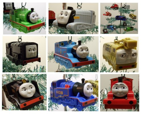 Thomas the Train 9 Piece Holiday Christmas Tree Ornament Set Featuring Thomas, Hiro, James, Percy, Belle, Spencer and Other Engine Friends Ranging from 3″ to 4″ Long