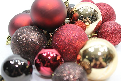 20 Holiday Time Mini Shatterproof Satin Shiny and Glitter Finish Bulb Christmas Ornaments (Gold Red & Brown)