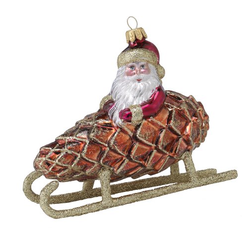 David Strand Kurt Adler Glass Pinecone Racer Santa Ornament, 5.9-Inch