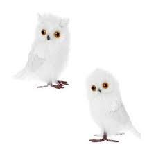 RAZ Feather White Christmas Snow Owl Figurines, Set of 2