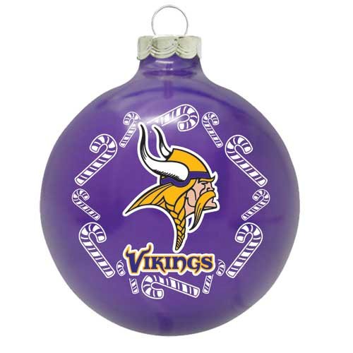 Minnesota Vikings 2 5/8” Painted Round Candy Cane Christmas Tree Ornament