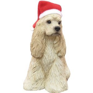 Sandicast Buff Cocker Spaniel with Santa Hat Christmas Ornament