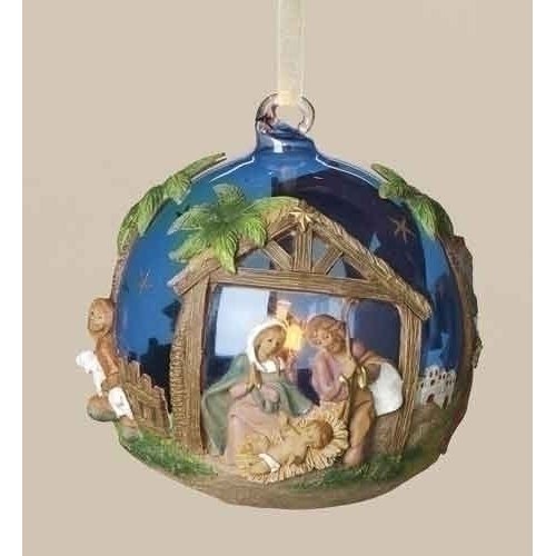 Pack of 4 Fontanini LED Lighted Glass Ball Christmas Nativity Ornaments 4″