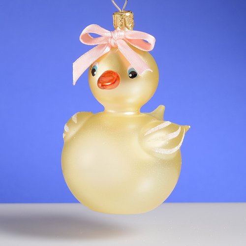 De Carlini Baby Girl Duck Italian Glass Mouthbown Christmas Ornament