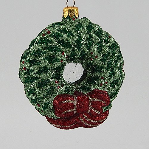 Mattarusky Holly and Berry Wreath Glittered Glass Ornament