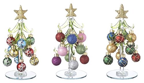 Ganz Blown Glass 6″ Tall Christmas Trees with Ornaments Set of 3 EX29351