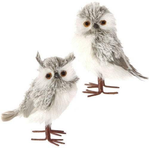 RAZ Imports – Gray and White Fluffy Owls 5.5″