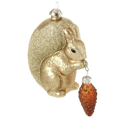 4.5″ Gold Glass Bushy Tail Squirrel Holding Acorn Christmas Ornament