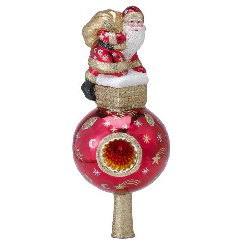 David Strand Kurt Adler Glass Santa is Coming Red Finial Treetop, 12-Inch