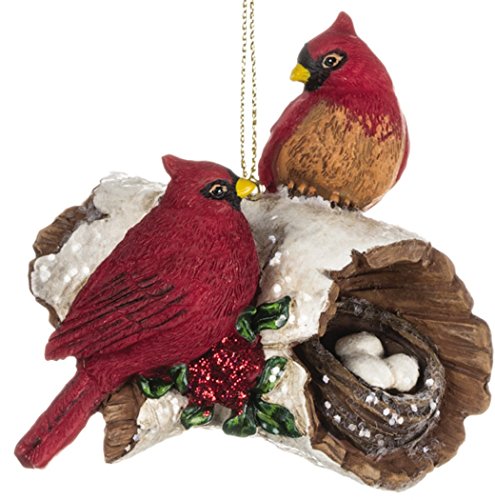 Red Cardinals Perched on Snowy Log Christmas Tree Ornament 3.75″ Red Cardinals Perched on Snowy Log Christmas Tree Ornament 3.75″