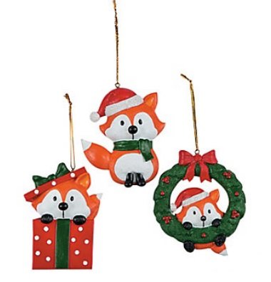 Set of 3 Christmas Fox Resin Christmas Ornaments