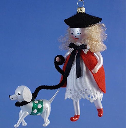 De Carlini Girl with Dog Italian Mouthblown Glass Christmas Ornament