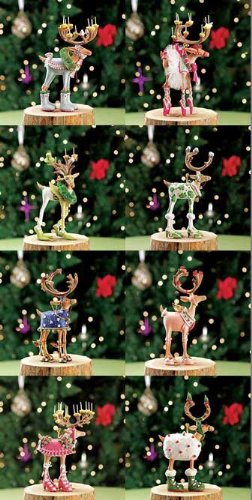 Patience Brewster Set of 8 Mini Dashway Reindeer Ornaments Krinkles NEW 2012