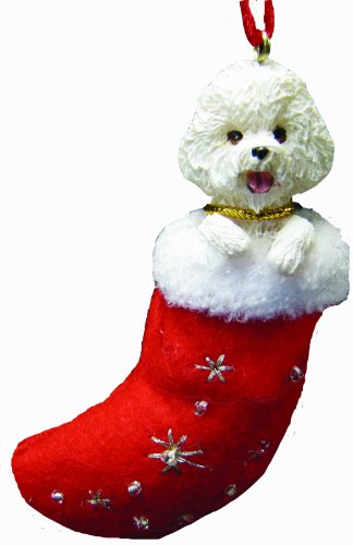Bichon Frise Christmas Stocking Ornament with “Santa’s Little Pals” Hand Painted and Stitched Detail