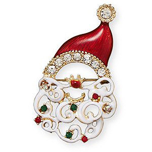 CleverEve Designer Series Xmas Crystal Santa Face Pin Mini Brooch w/ Red, Green, & Clear Crystal