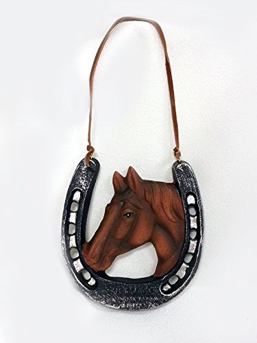 Brown Horse Head in Horse Shoe Christmas Tree Ornament