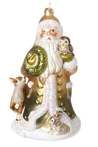 6.5″ Woodland Inspirations Santa Claus w/Forest Animals Glass Christmas Ornament