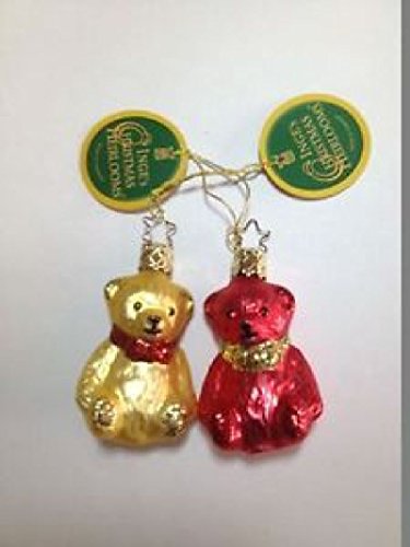 Red & Gold Teddy Bears Set of 2 #1-338-01 by Inge-Glas of Germany – Christmas Tree Ornament
