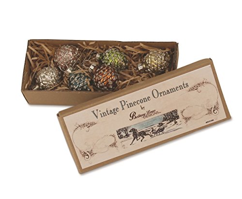 SET OF SIX GLITTERED PINECONE WINTER PASTEL CHRISTMAS ORNAMENTS IN A KRAFT BOX * Gorgeous Set of 1 1/4″ X 1″ winter pastel pinecone ornaments with glitter highlights * Ornaments come in an ideally designed antique themed kraft box featuring a horse and sleigh* A stunning addition to your Christmas Tree ornaments and holiday decorations * A wonderful Christmas Gift * Brings a sense of the forest and the great outdoors to your Christmas Decorations * Perfect Hostess Gift *