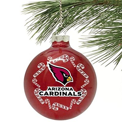 Arizona Cardinals 2 5/8” Painted Round Candy Cane Christmas Tree Ornament