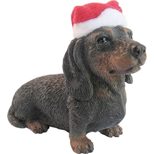 Sandicast Black Dachshund with Santa Hat Christmas Ornament