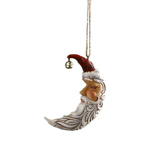 Jim Shore Heartwood Creek Crescent Moon Santa with Bell Hanging Ornament, 3-3/4 Inches