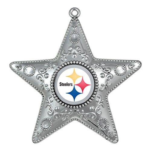 NFL Pittsburgh Steelers Silver Star Christmas Ornament – 4.5″