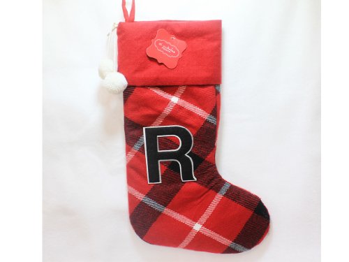 St Nicholas Square Monogram Plaid Christmas Stocking Letter R