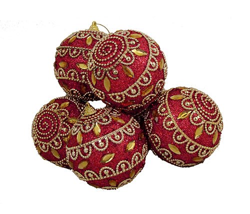 6 December Diamonds Red and Gold Shatterproof Christmas Ball Ornaments 3.75″