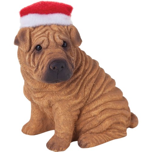 Sandicast Red Chinese Shar Pei with Santa Hat Christmas Ornament
