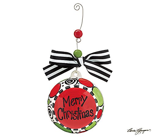 Ceramic Hand Painted Merry Christmas 3.25″ Ball Ornament – Xmas Holiday Novelty Hanging Decorative Accessory