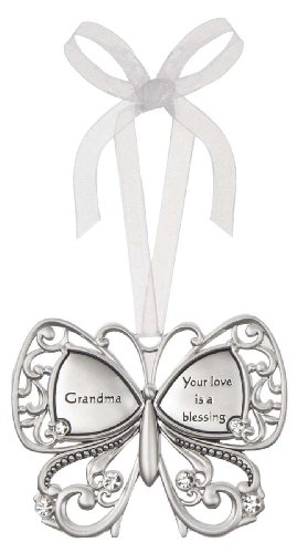 Grandma Your Love Is A Blessing Butterfly Silver & Crystal Filigree Ornament