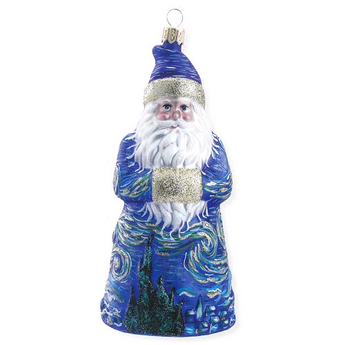 David Strand Kurt Adler Glass Starry Night Santa Ornament, 6.3-Inch