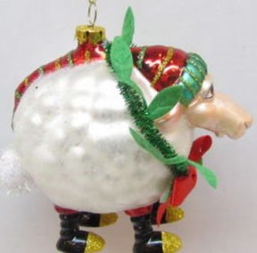 December Diamonds Mr Sheep with Black Shoes Glass Ornament. This is Blown Glass & Handpainted. The Perfect Christmas Ornament for anyone who Herds Sheep or Loves Farming!
