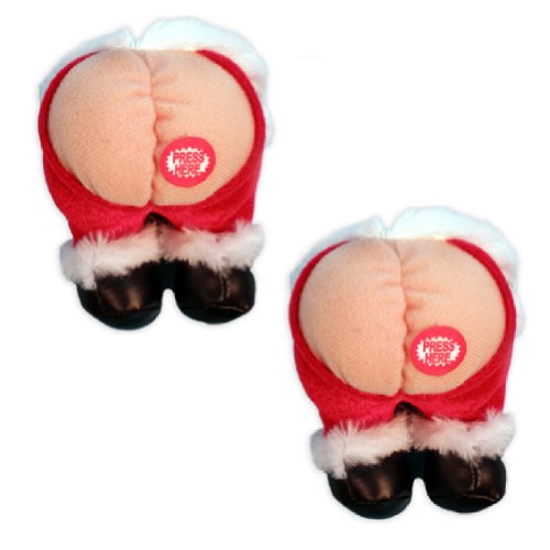 (Set Of 2) Santa Butt Musical Farting 5″ Plush Christmas Ornament Xmas Gag