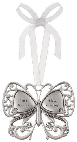 I’m A Survivor Bless This Day Butterfly Silver & Crystal Filigree Ornament